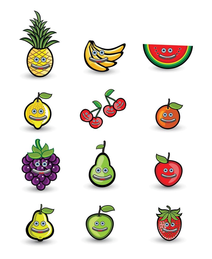 conjunto de frutas sonrientes vector