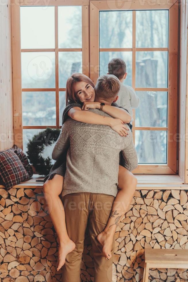 Mom, Dad and Little Son Spends Time Together photo