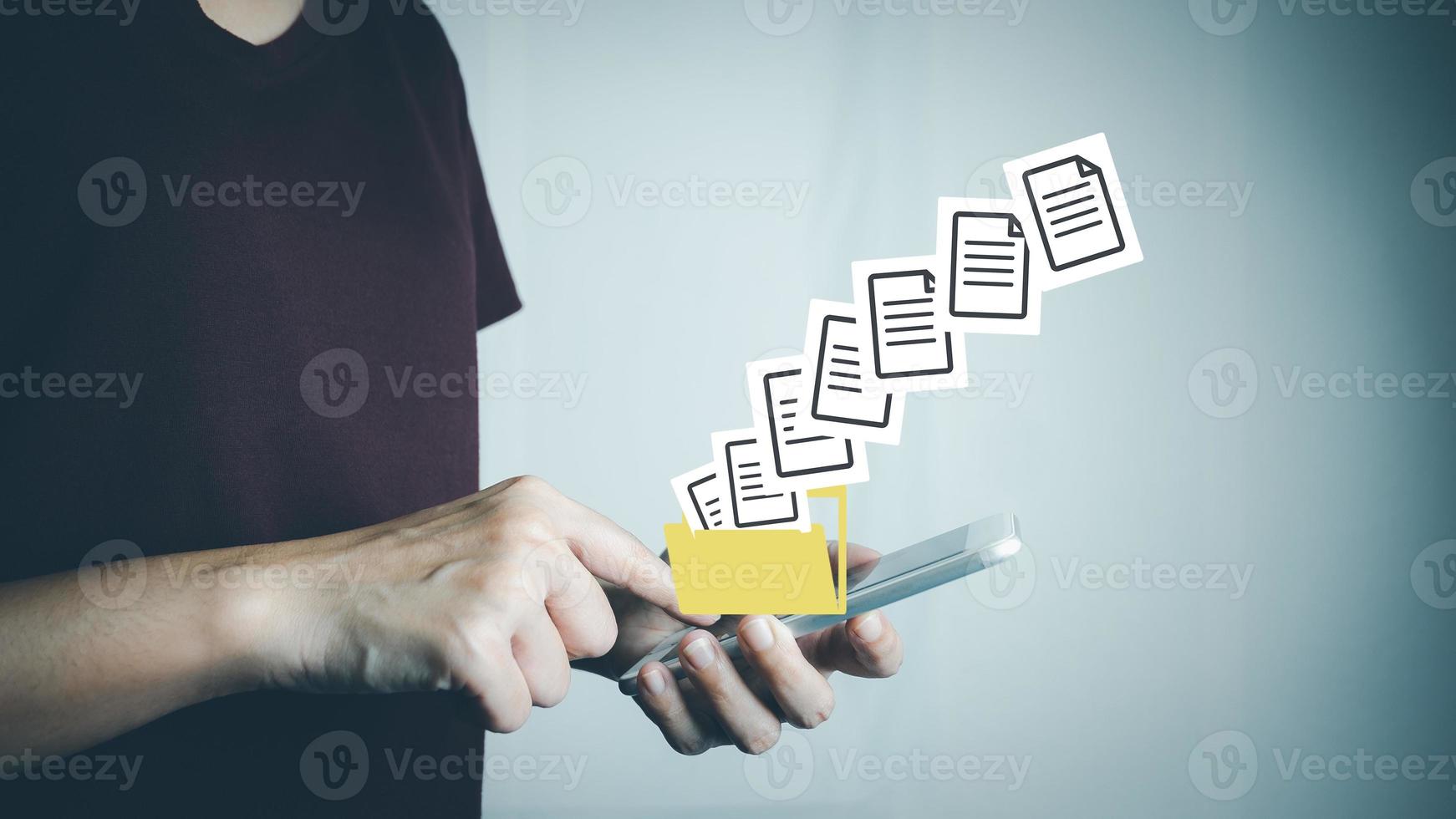 Document Management System DMS, Online document database management, Organization document Organized, automated processes to manage files, ERP enterprise efficient, business technology. photo