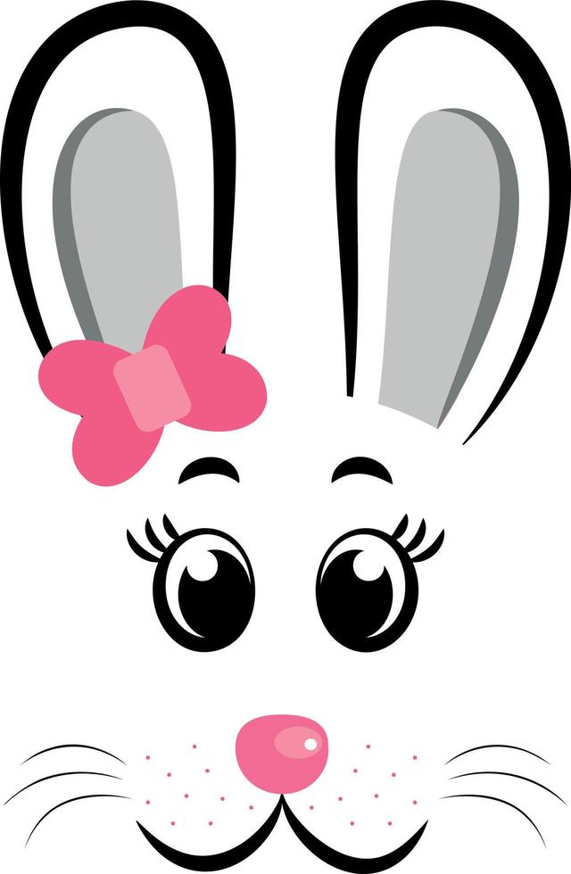 cara de conejito kawaii con lazo rosa.símbolo de conejo de 20233 año.ilustración vectorial vector