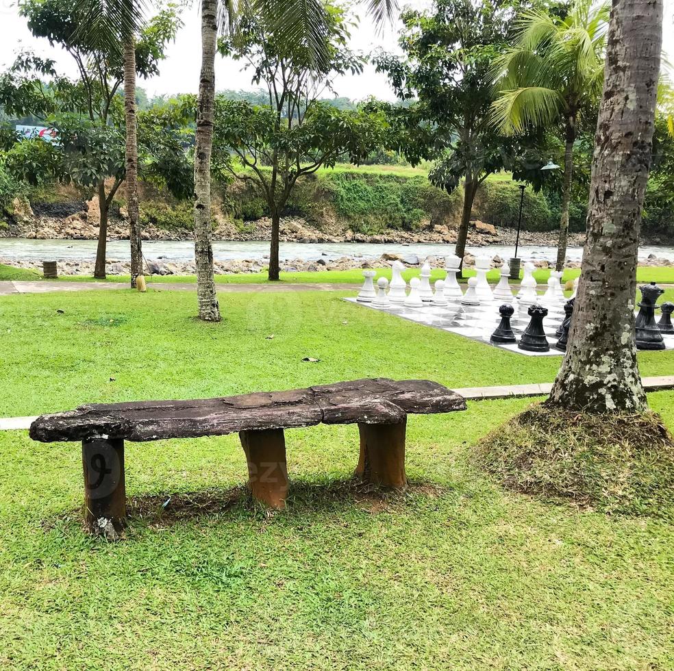 a seat made of old wood photo