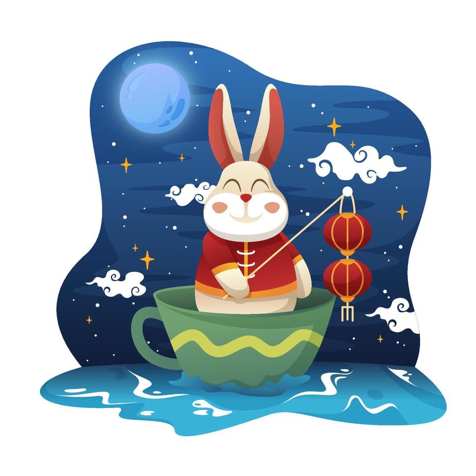 Rabbit Holding Lanterns on a Green Cup vector