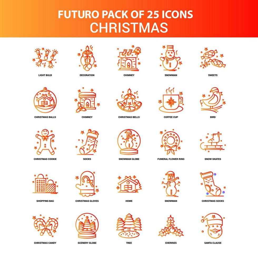 naranja futuro 25 conjunto de iconos de navidad vector