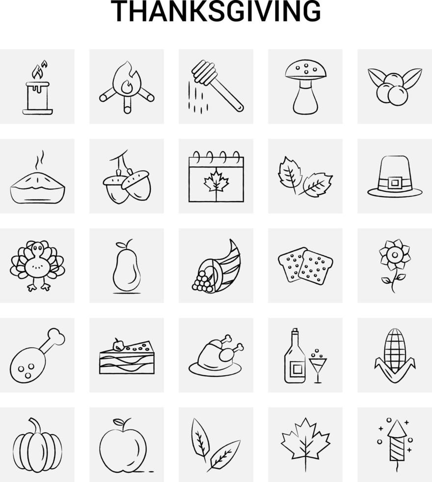 25 Hand Drawn Thanksgiving icon set Gray Background Vector Doodle