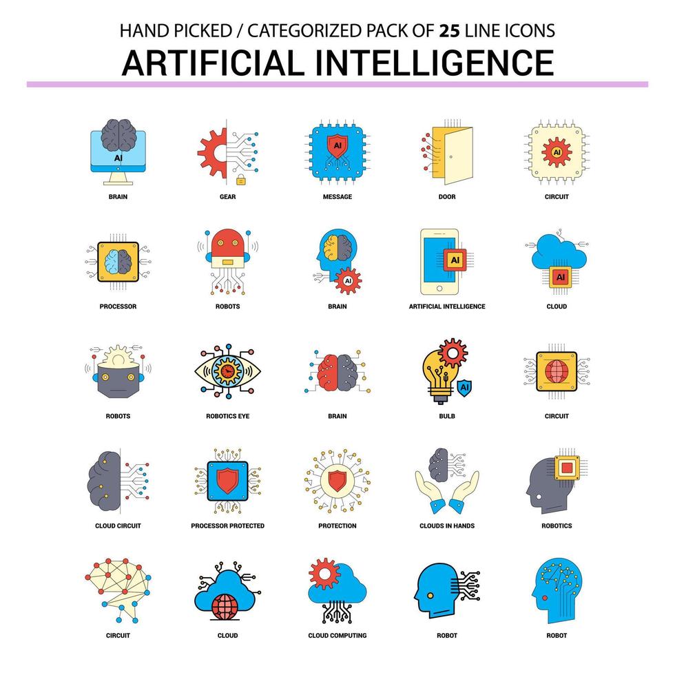 Artificial Intelligence Flat Line Icon Set Business Concept Icons Design vector