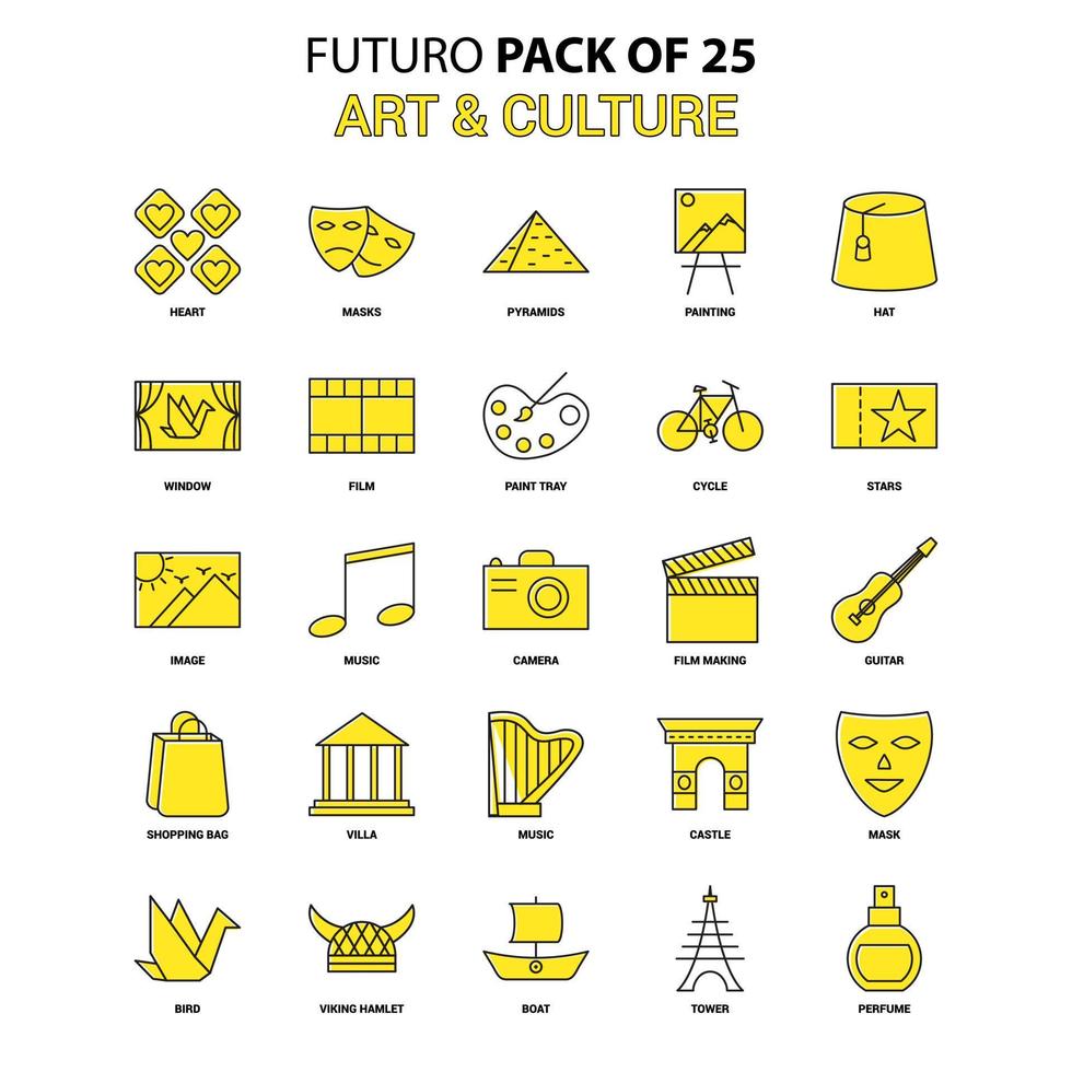 conjunto de iconos de arte y cultura amarillo futuro paquete de iconos de último diseño vector