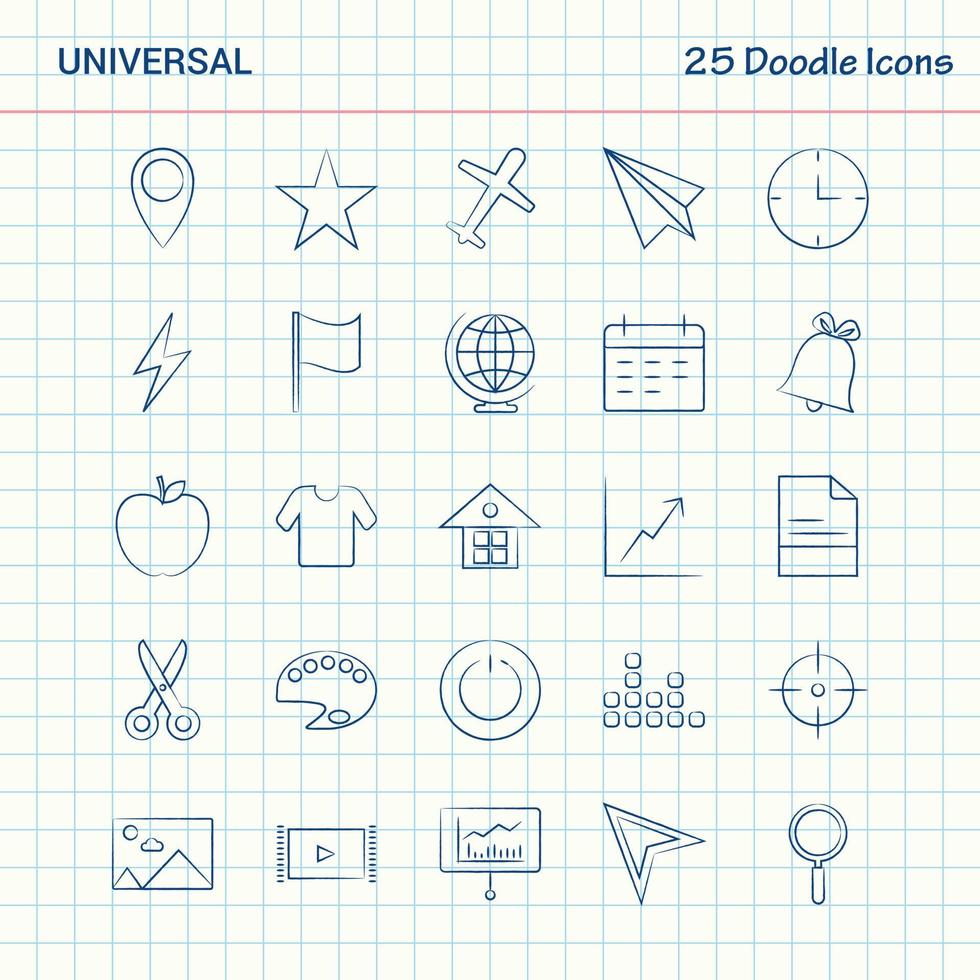 Universal 25 Doodle Icons Hand Drawn Business Icon set vector
