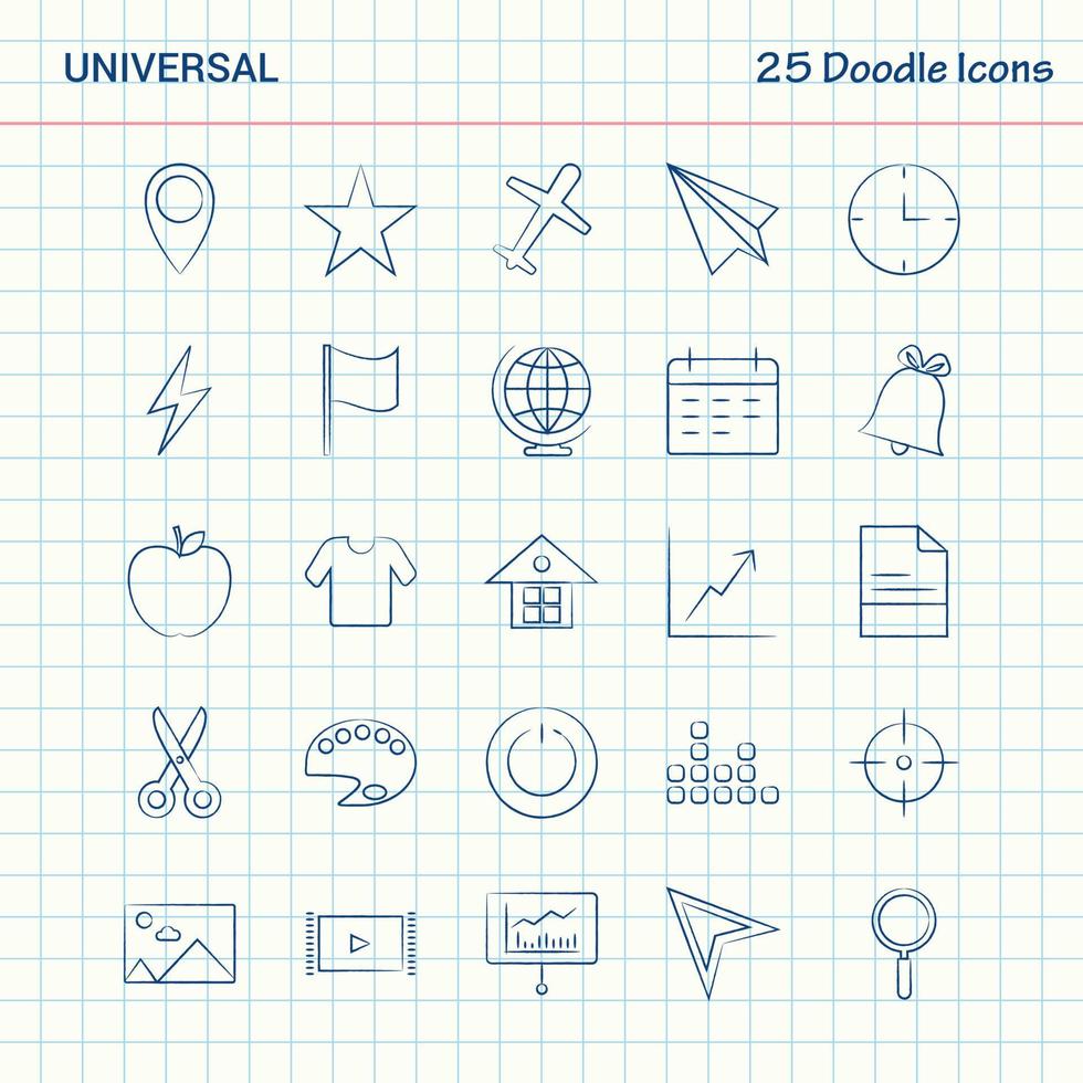 universal 25 iconos de doodle conjunto de iconos de negocios dibujados a mano vector