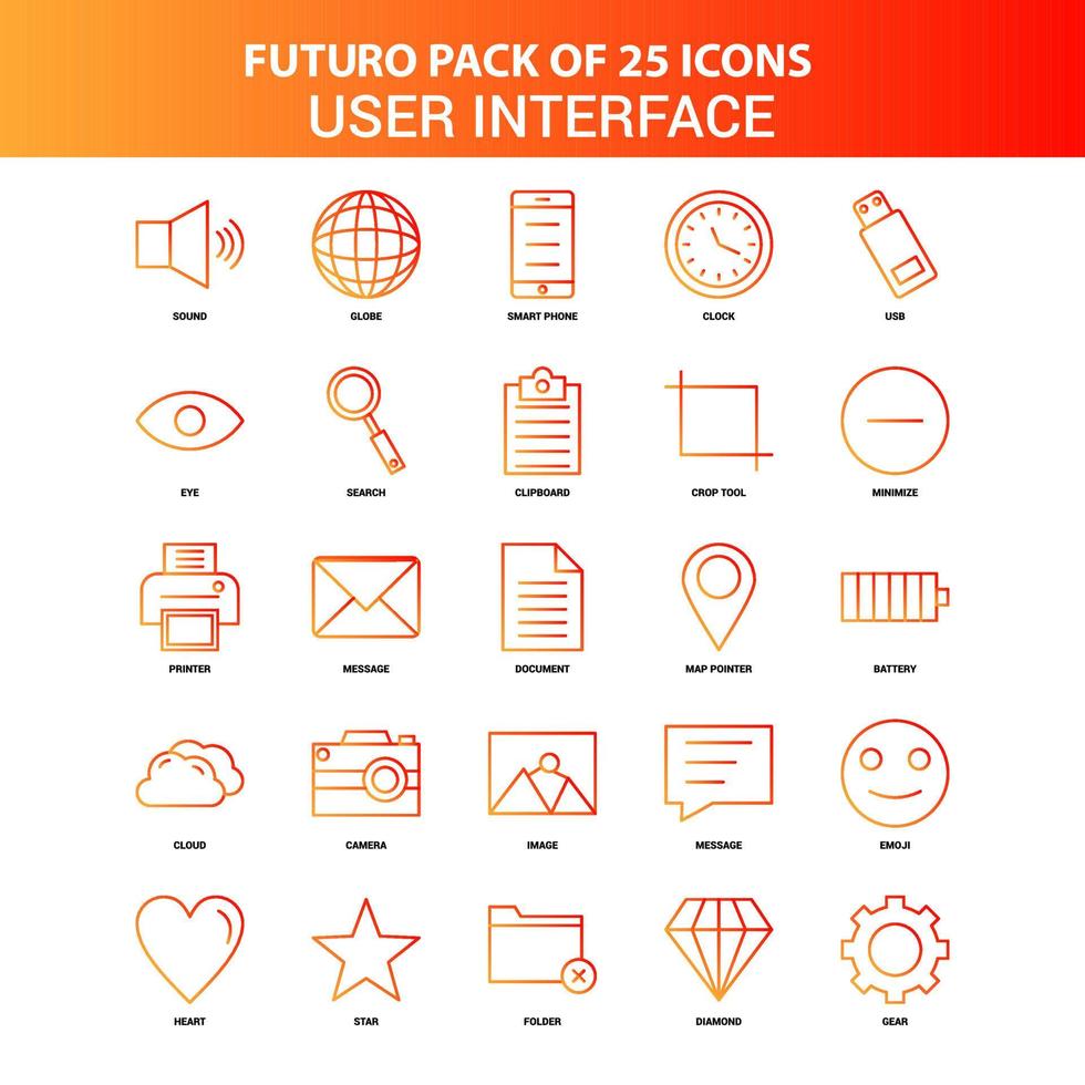 Orange Futuro 25 User Interface Icon Set vector