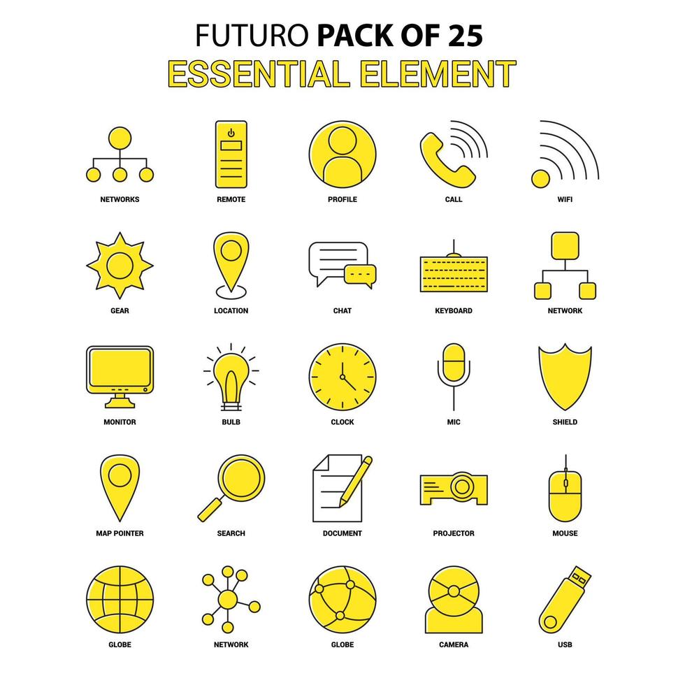 Essential Element Icon Set Yellow Futuro Latest Design icon Pack vector