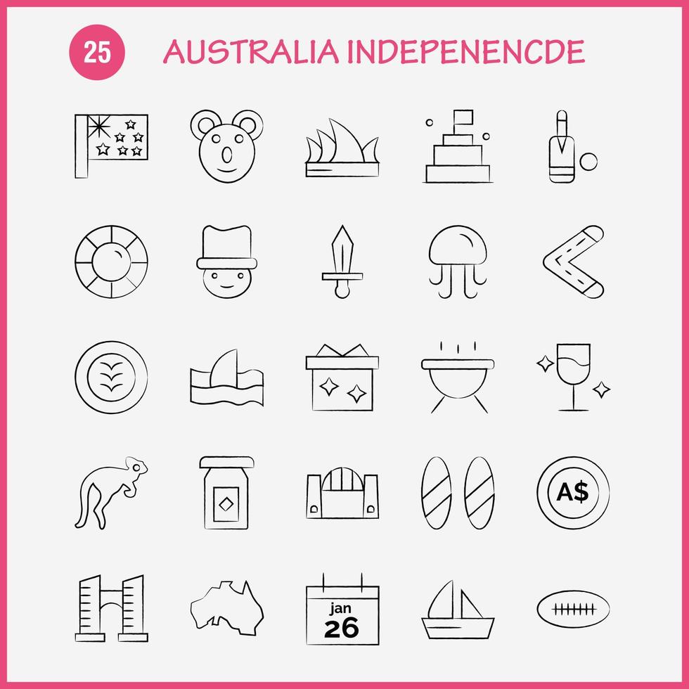 paquete de iconos dibujados a mano de la independencia de australia para diseñadores y desarrolladores iconos de animales medusas mar mariscos cabeza seguridad seguro protección vector