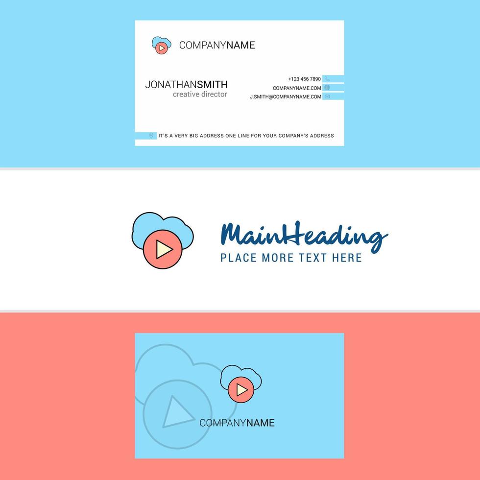 Beautiful Cloud play Logo and business card vertical Design Vector