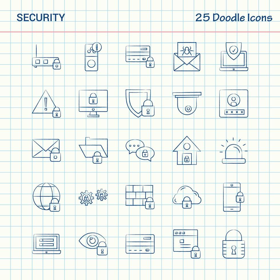 Security 25 Doodle Icons Hand Drawn Business Icon set vector