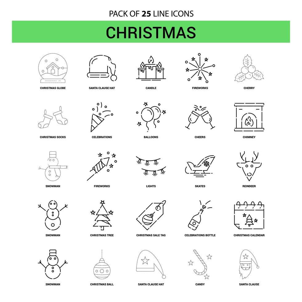 Christmas Line Icon Set 25 Dashed Outline Style vector