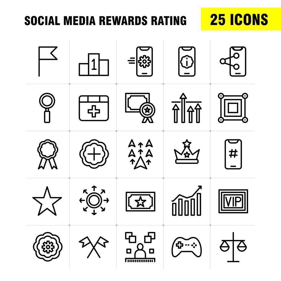 Social Media Rewards Rating Line Icon Pack For Designers And Developers Icons Of Cinema Movie Ticket Rating Gear Settings Social Media Vector