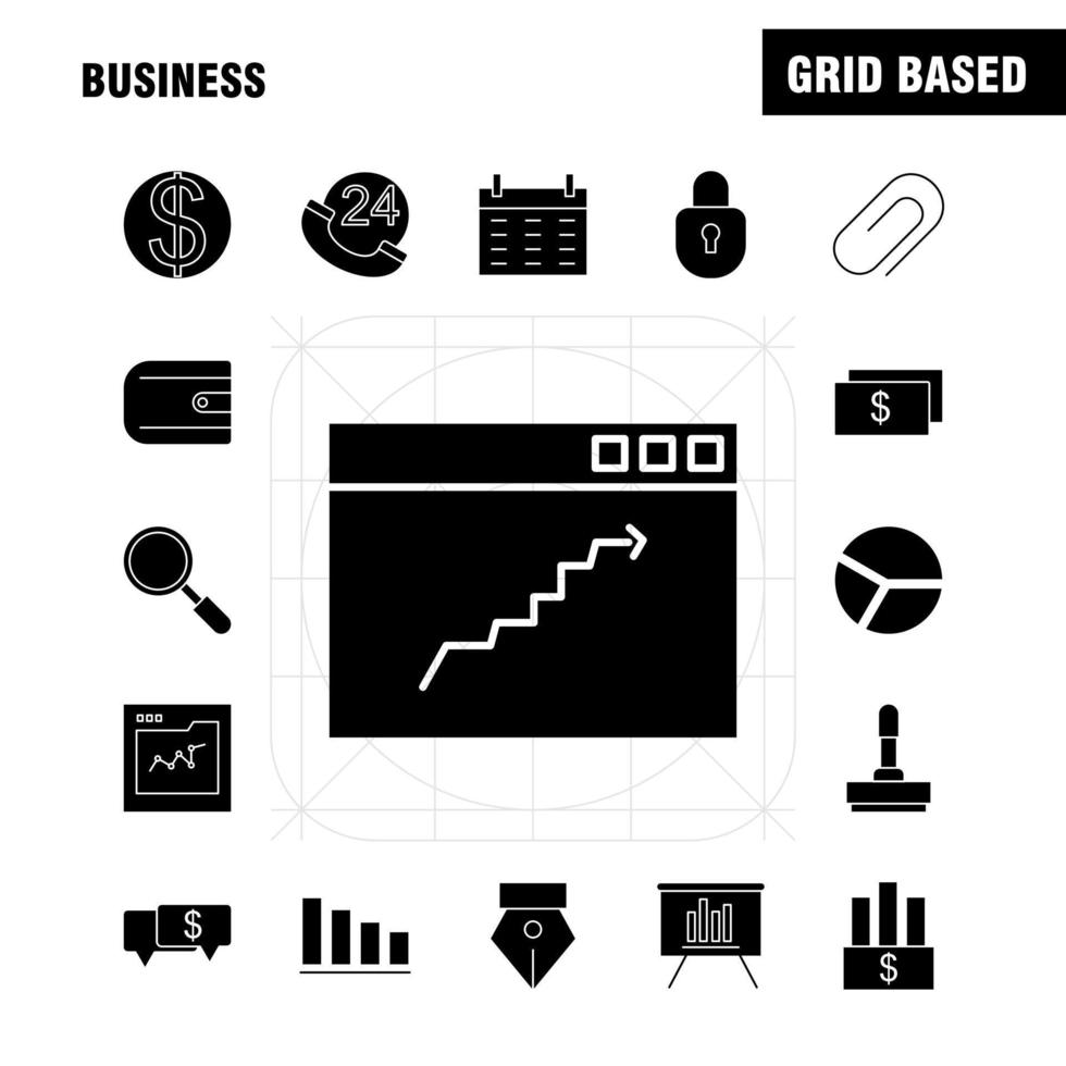 los iconos de glifo sólido de negocios establecidos para infografías kit uxui móvil y diseño de impresión incluyen líneas de gráficos vectoriales educación café té comida colección de comidas logotipo y pictograma de infografía moderna vector