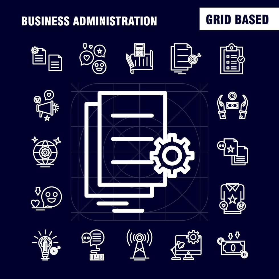 Business Administration Line Icons Set For Infographics Mobile UXUI Kit And Print Design Include Internet Setting Setting Gear Globe Tshirt Shirt Sports Eps 10 Vector