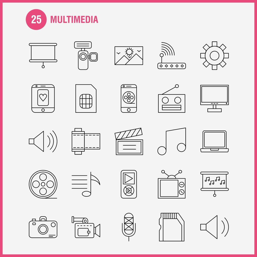 icono de línea multimedia para impresión web y kit de uxui móvil, como herramienta de configuración de mantenimiento de engranajes, altavoz, hardware de computadora, paquete de pictogramas vector