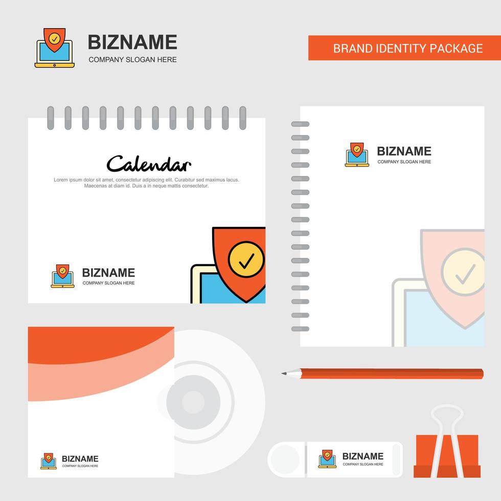 Protected laptop Logo Calendar Template CD Cover Diary and USB Brand Stationary Package Design Vector Template