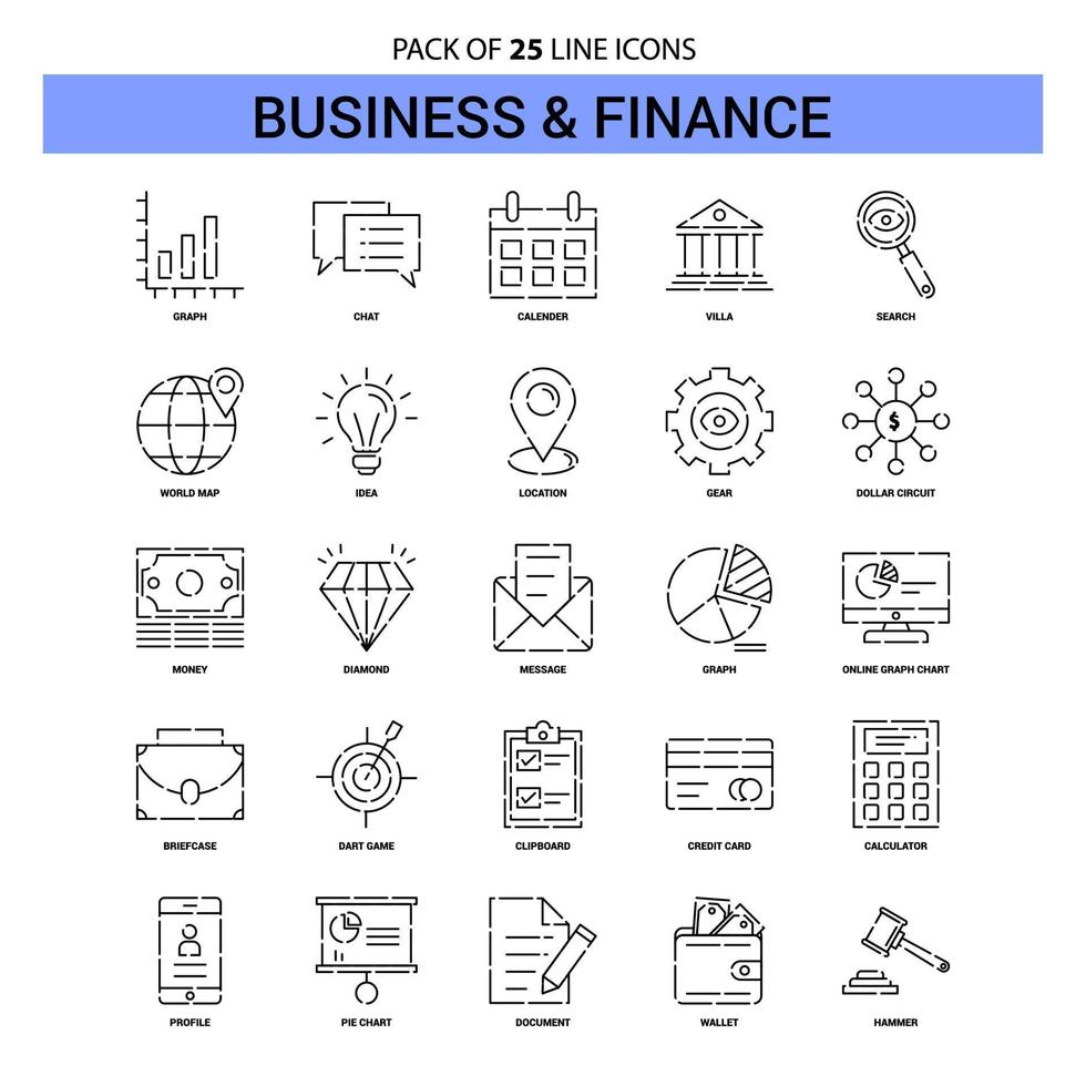 Business and Finance Line Icon Set 25 Dashed Outline Style vector