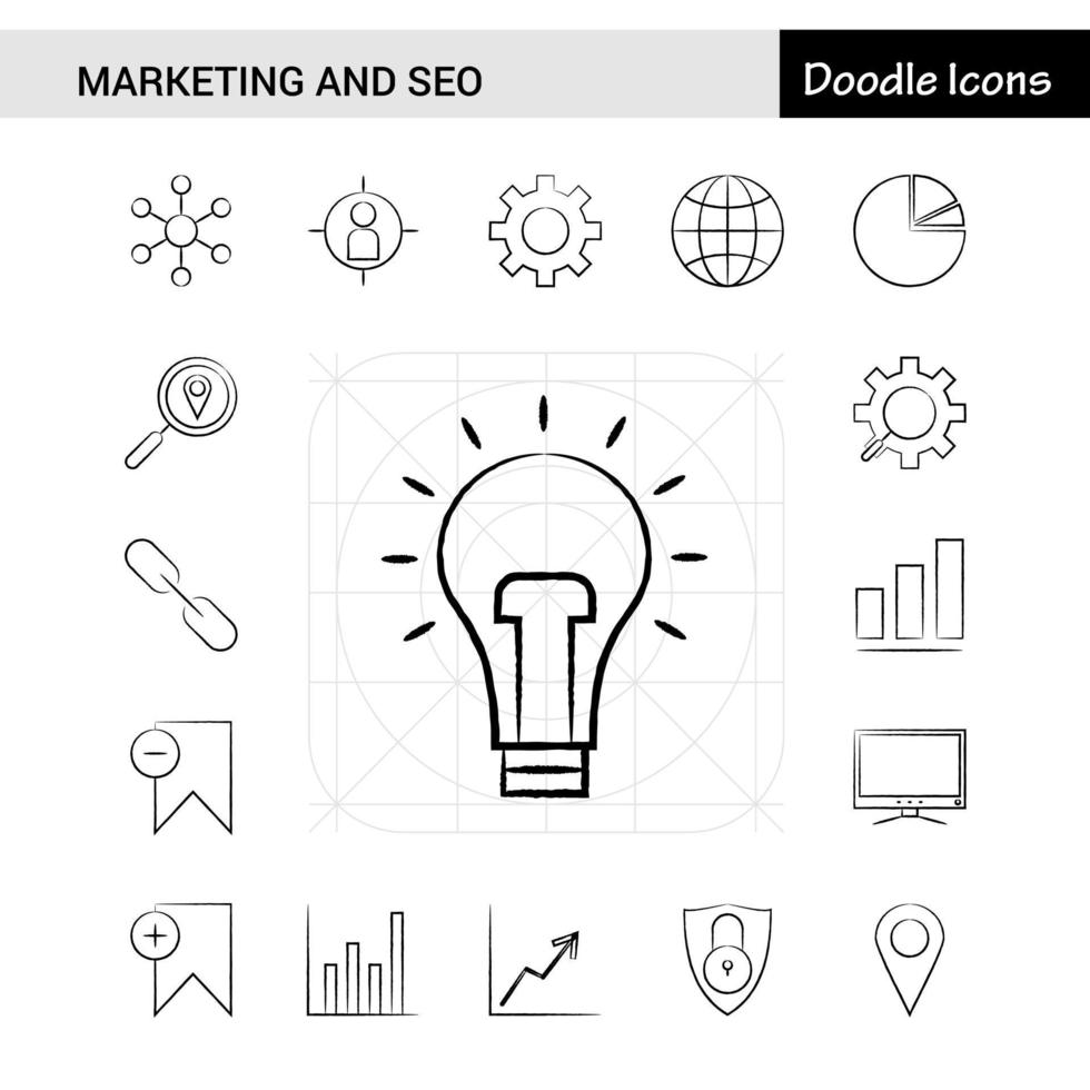 Set of 17 Marketing and SEO handdrawn icon set vector