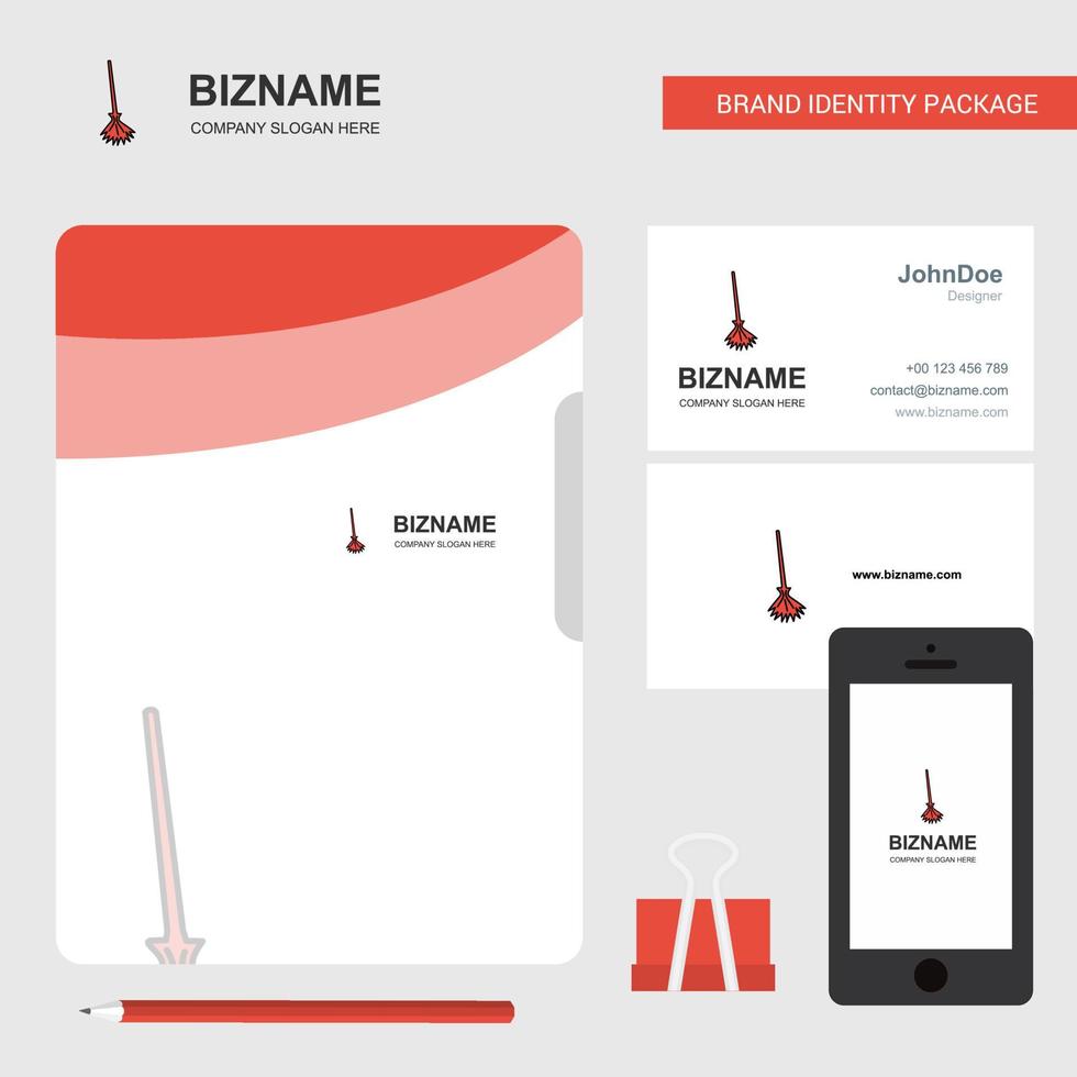 tarjeta de visita de portada de archivo de logotipo de negocio de escoba e ilustración de vector de diseño de aplicación móvil