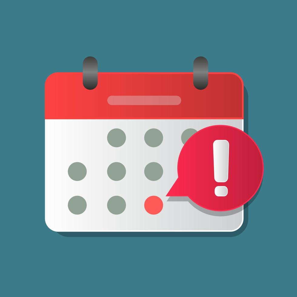 Calendar deadline or event reminder notification vector icon notice, flat cartoon. concept for your website design, logo, app. vector illustration