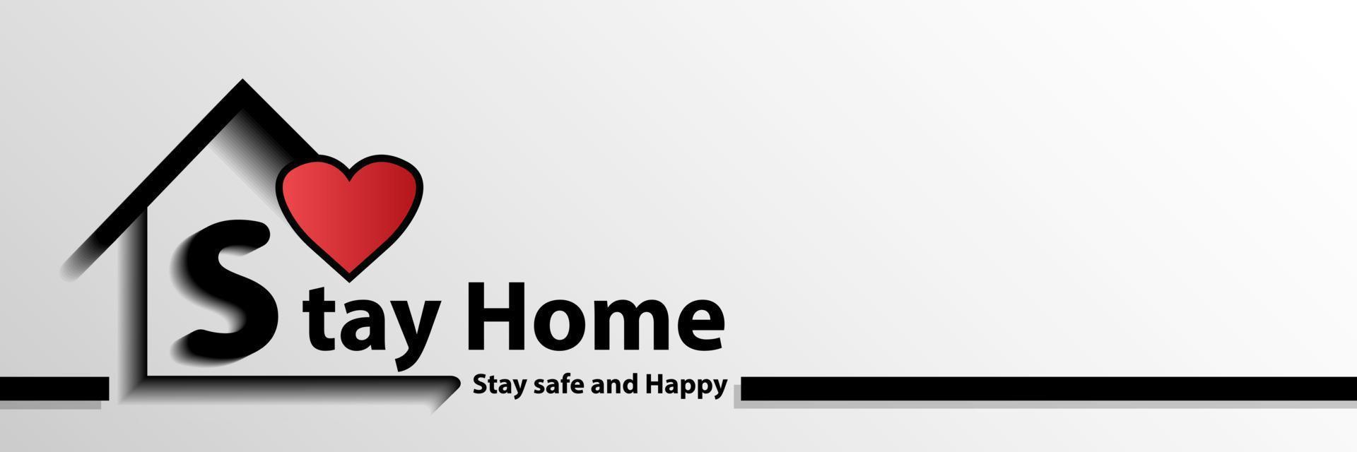 House icon line in concept of stay home stay safe and happy on white background. With copy space for website design and banners. vector illustration