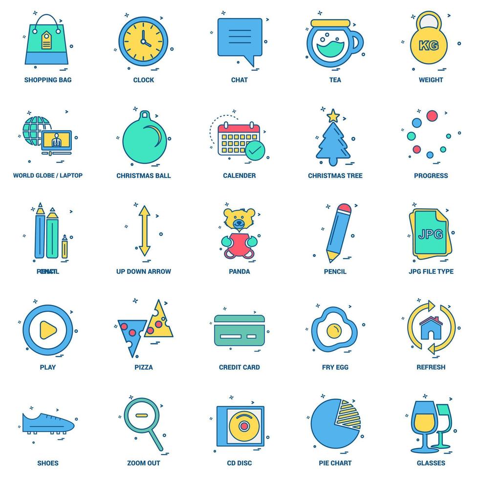 25 Business Concept Mix Flat Color Icon set vector