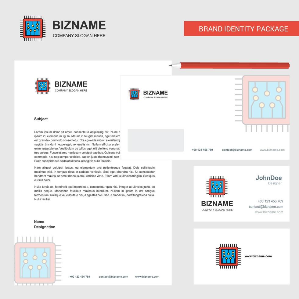 Processor Business Letterhead Envelope and visiting Card Design vector template