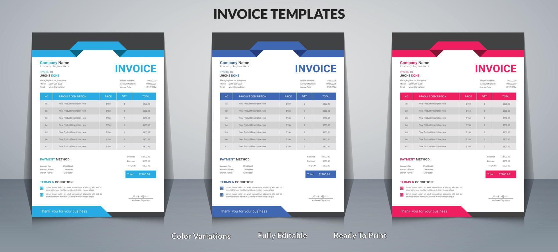 Invoice Design templates or Bill Payment form vector