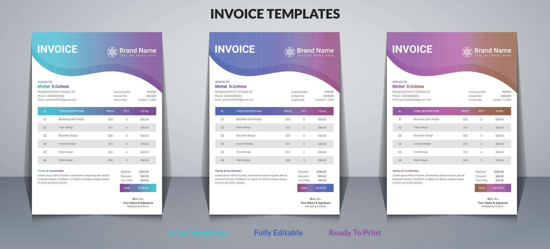 Invoice Design templates or Bill Payment form vector