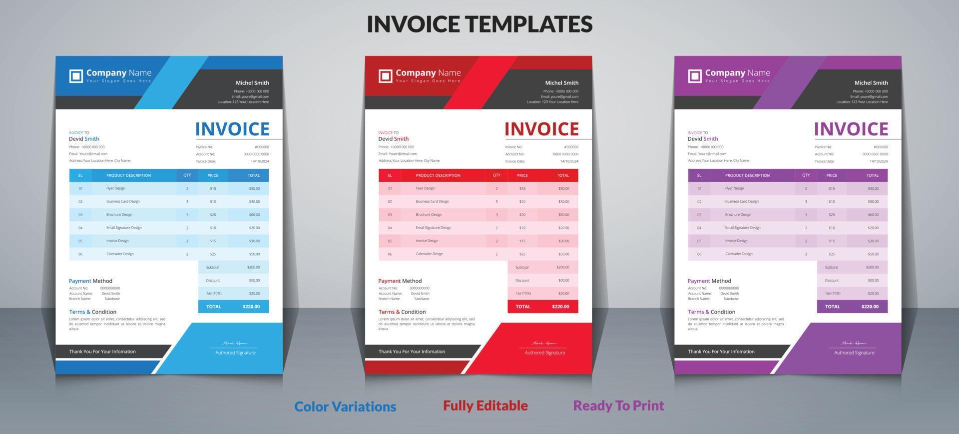 Invoice Design template or Bill Payment form vector