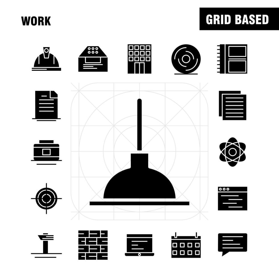 icono de glifo sólido de trabajo para la impresión web y el kit de uxui móvil, como el cajón de elementos esenciales del átomo de análisis, vector de paquete de pictogramas de chat en casa esencial