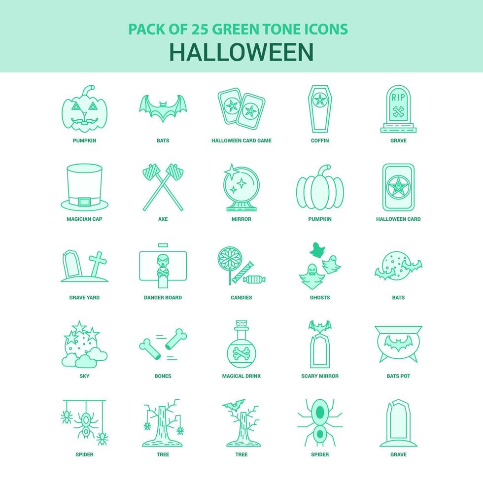 25 Green Halloween Icon set vector