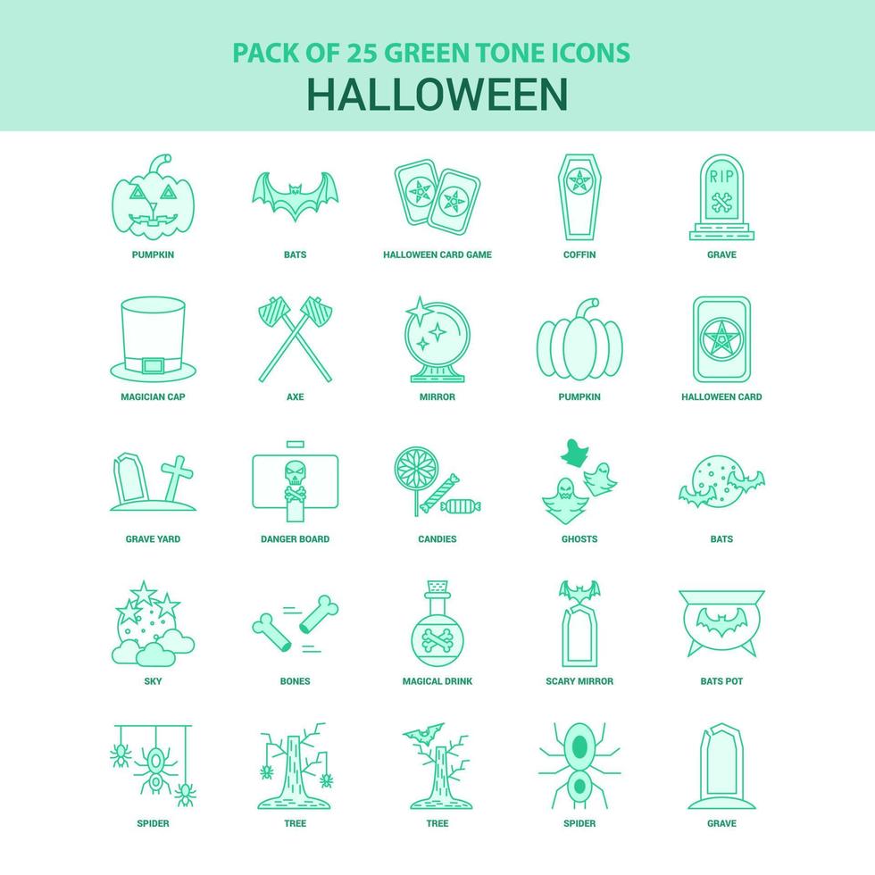 25 conjunto de iconos de halloween verde vector