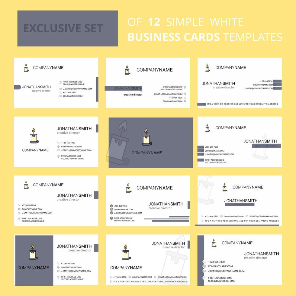 Set of 12 Candle Creative Busienss Card Template Editable Creative logo and Visiting card background vector