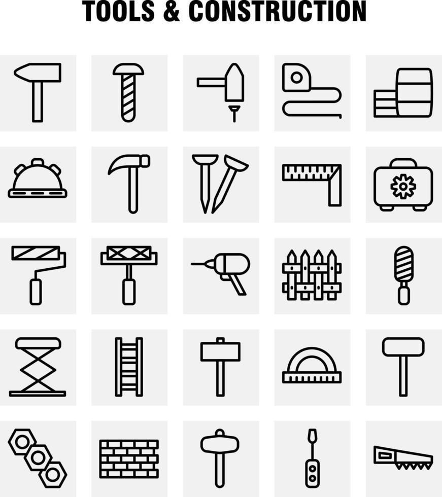 Tools And Construction Line Icon Pack For Designers And Developers Icons Of Box Case Cog Construction Construction Measure Tape Tape Vector