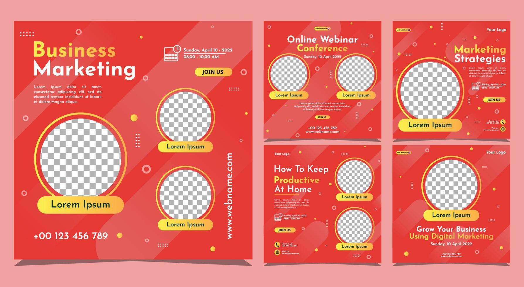 Collection of social media post banner templates. Perfect for business webinars, marketing webinars, online class programs, etc. vector