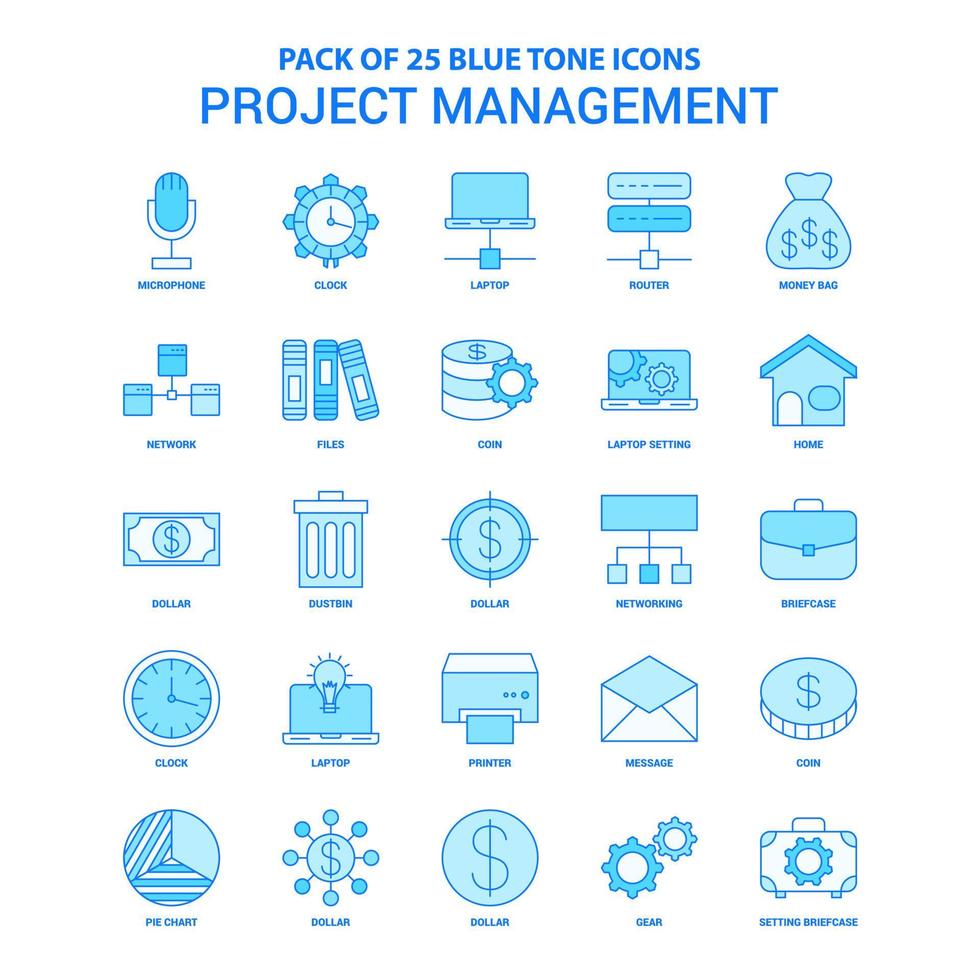 Project Management Blue Tone Icon Pack 25 Icon Sets 14203433 Vector Art ...