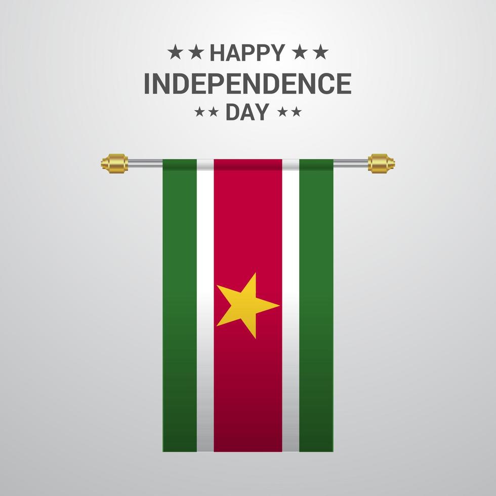 Suriname Independence day hanging flag background vector