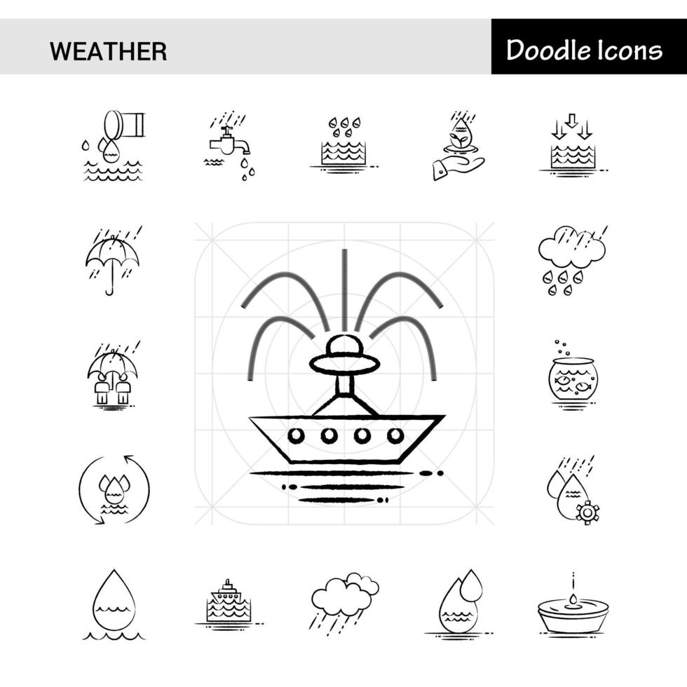 Set of 17 Weather handdrawn icon set vector