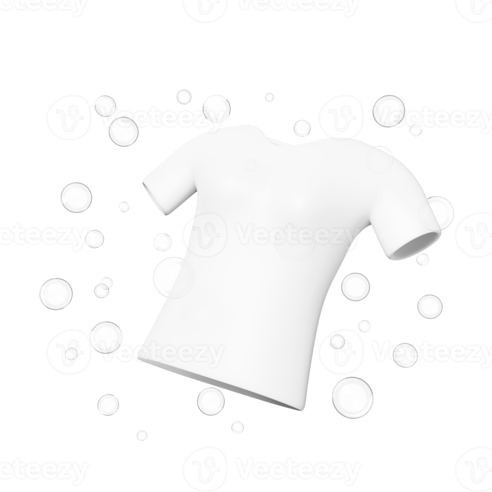 shirt show washing with shine bubble water, 3d advertising illustration clean with washing powder, liquid detergent, 3d render png