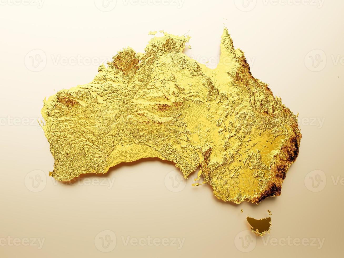 mapa de australia mapa de altura de color de metal dorado sobre fondo blanco ilustración 3d foto