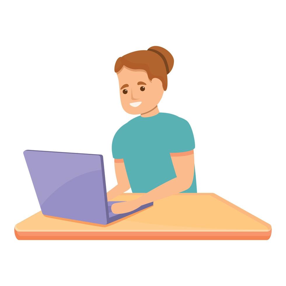 Girl programming laptop icon, cartoon style vector