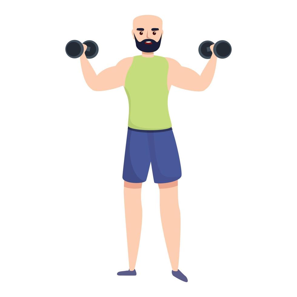 deportista entrenando con icono de pesas, estilo de dibujos animados vector
