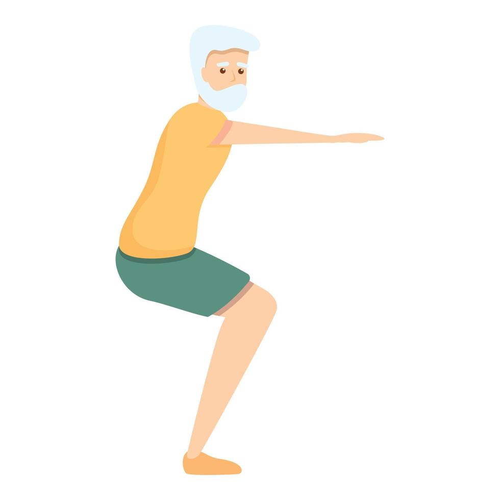 Senior man sit down exercise icon, cartoon style vector