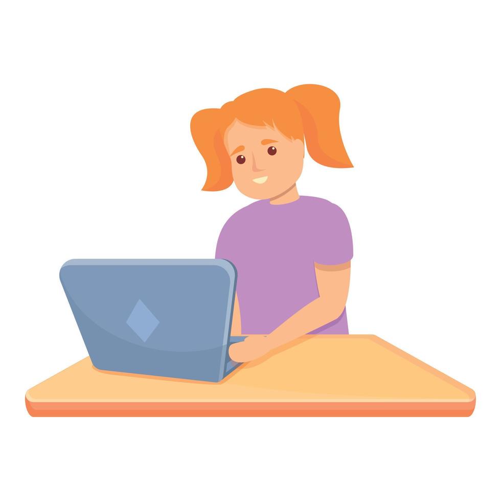 Smiling girl programming icon, cartoon style vector