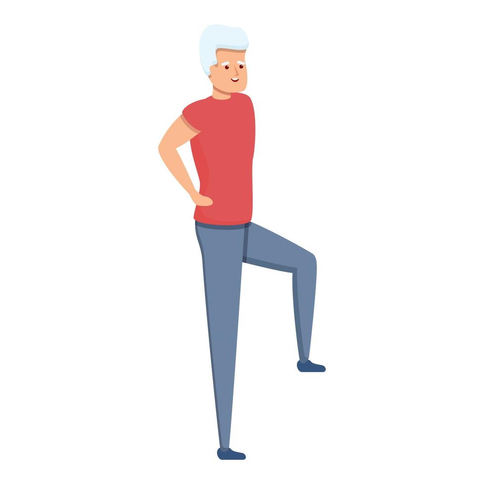 Senior man morning exercise icon, cartoon style vector