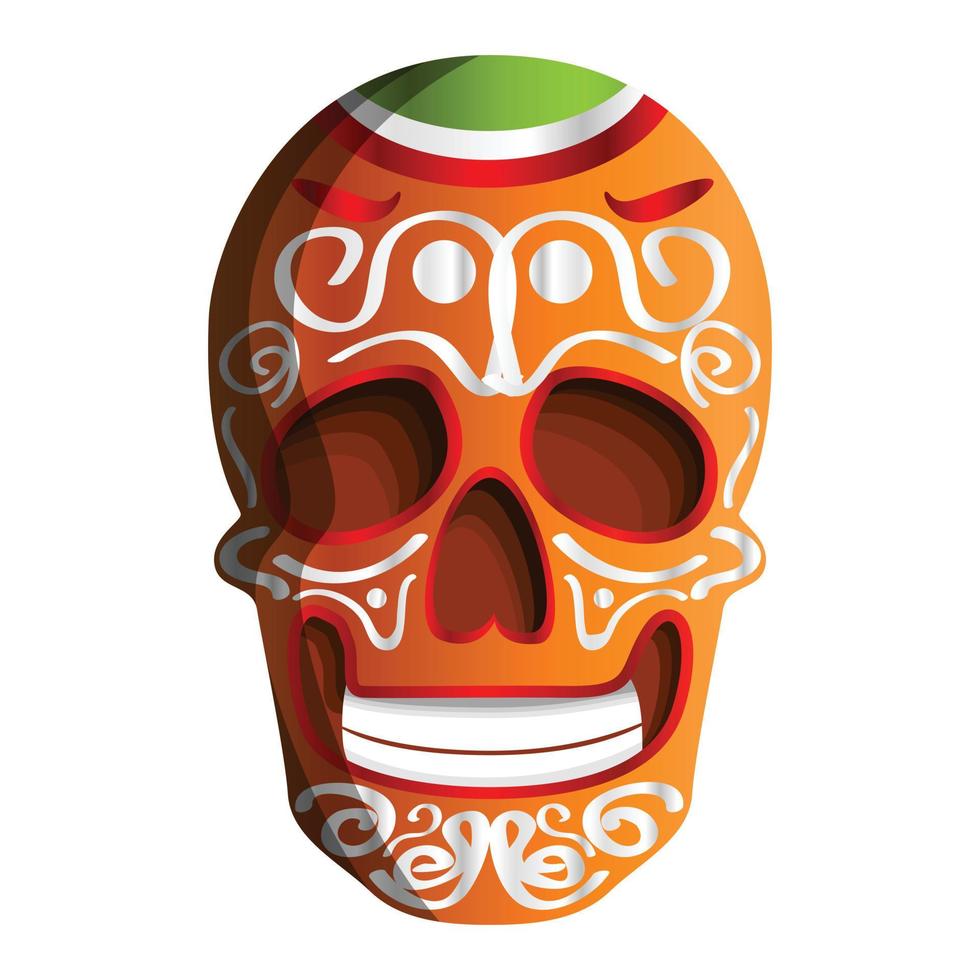 Mexican colorful skull icon, cartoon style vector